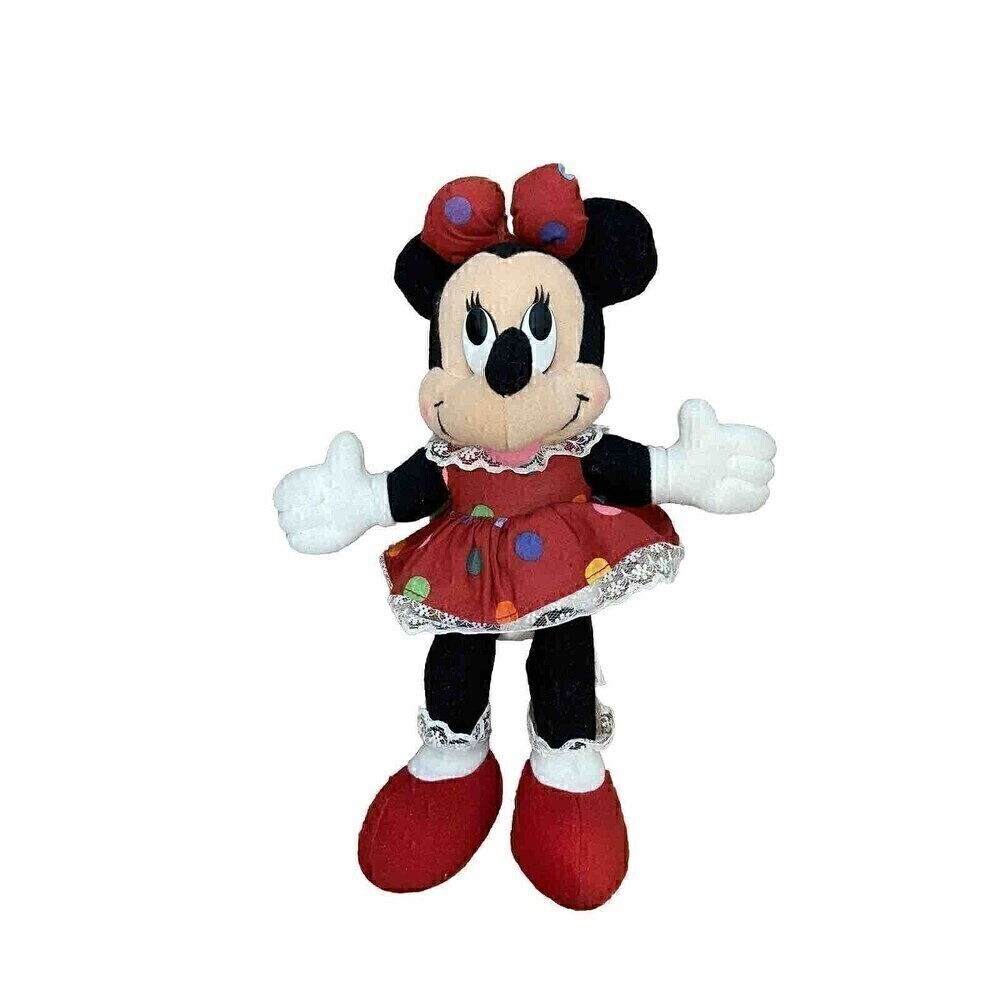 VTG Disney Minnie Mouse 11 inch plush colored polka dot Red dress Mattel CLEAN